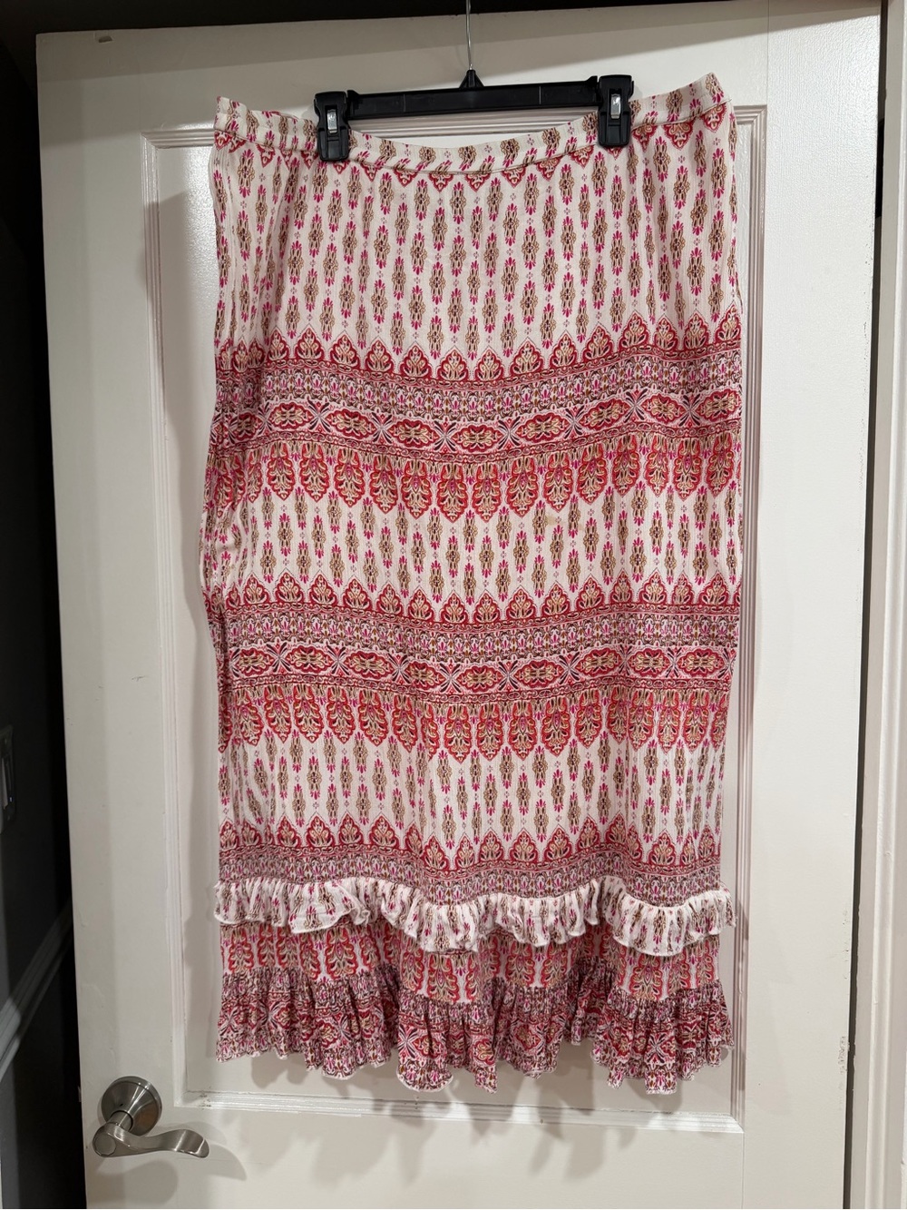 Women's Maxi Skirt in Pink and Cream Boho Print